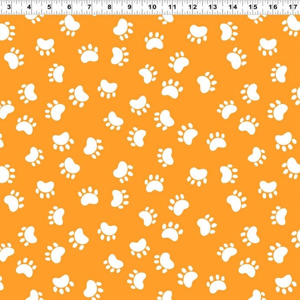 Kitty the Cat Paw Prints - #SB20393-430 Orange - The World of Susybee by Clothworks - 100% Cotton Woven Fabric, Choose Your Cut