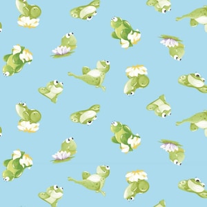 Paul&#39;s Pond Tossed Frogs - # SB20429-930 Aqua - firmy Clothworks - 100% bawełniana tkanina tkana - Wybierz swój krój