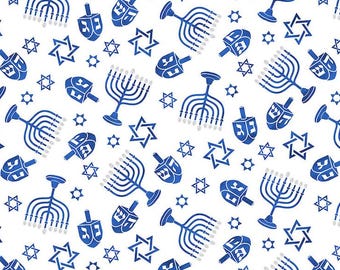 Starlight Menorah White - Pattern #27848-10 - Hanukkah Fabric - by Northcott - 100% Cotton Woven Fabric - Choose Cut