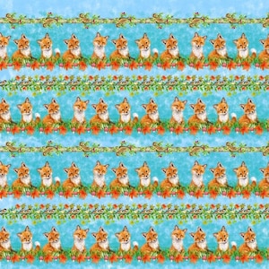 Auburn Fox - Border Stripe - Pattern #6230-11 Blue - by Studio E - 100% Cotton Woven Fabric - Choose Your Cut