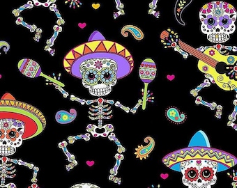 Timeless Treasures - Dancing Day of the Dead Dancing Skeletons - 100% Cotton Woven Fabric