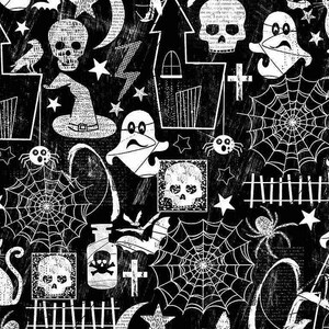HALLOWEEN GLOW Motifs, Pattern # FUN-CG7787  Black - by Timeless Treasures - 100% Cotton Woven Fabric, Choose Your Cut