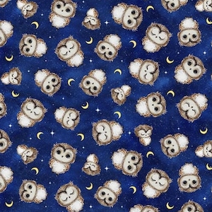 Owl Will Always Love You - Timeless Treasures - Star # CD3296 Navy - Tossed Owls & Moons - 100% Cotton Woven Fabric - Choose Cut