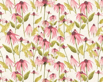 Enjoy The Little Things Digital Echinacea - #Y4060-2 Light Cream - by Clothworks - 100% Cotton Woven Fabric - Choose Your Cut