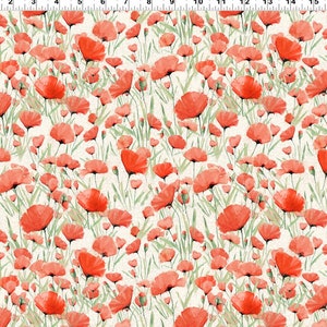 Enjoy The Little Things Digital Poppies - #Y4061-2 Light Cream - by Clothworks - 100% Cotton Woven Fabric - Choose Your Cut
