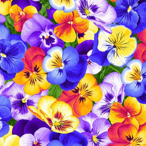 Packed Pansies - # FLORA-C1195  MULTI - by Timeless Treasures - 100% Cotton Woven Fabric - Choose Your Cut