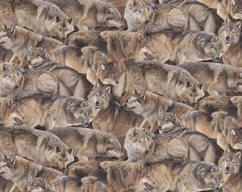 May include: A seamless pattern featuring a repeating design of grey wolves. The wolves are depicted in a variety of poses, some looking directly at the viewer, others looking away, and some in mid-stride. The pattern is set against a white background.