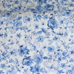 Aria di primavera - Modello n. DCX9727-WHIT-D - Floreale blu e bianco - di Michael Miller - Tessuto 100% cotone - Scegli il taglio