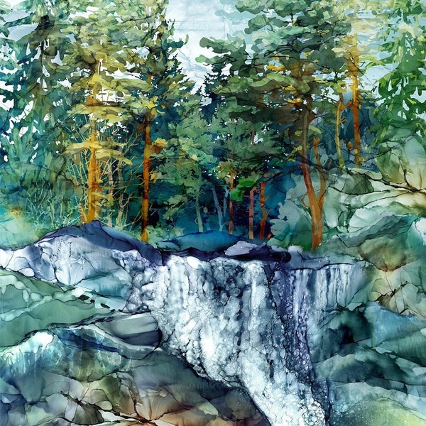 Cedarcrest Falls - Scenic Fabric Panel - 43" Tall x 28" Wide - #DP26905-66 - by Northcott - 100% Cotton Woven Fabric