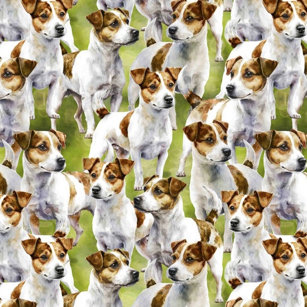 Jack Russell Packed Allover - #DX-4231-3C-1 - by David Textiles - Jack Russell Terriers - 100% Cotton Woven Fabric - Choose Your Cut