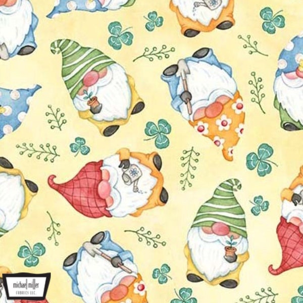 Better Gnomes and Gardens - Gnome Gardeners - Pattern #DDC11232-YELL-D - by Michael Miller - 100% Cotton Woven Fabric - Choose Your Cut