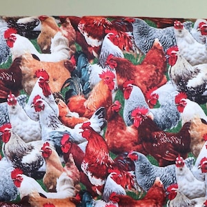 Bauernhoftiere von Elizabeth's Studio, verpackte Hühner und Hähne, 100% Baumwollgewebe, wählen Sie Ihren Schnitt