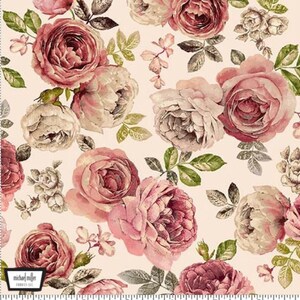 残り17.5インチ - オールドマスターズ - A Rose is a Rose - パターン番号 #DCX11406-CREM-D - マイケル・ミラー作 - 100%コットン織物