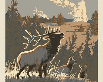 National Parks Poster Panel Yellowstone by Riley Blake - #PD13297 - Measures 36 x 43.5 Inches - 100% Cotton Woven National Park Fabric