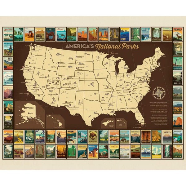 National Parks Poster Panel USA Map - #P9157 - By Riley Blake - National Parks Fabric - Full Yard Panel - 100% Cotton Woven Fabric