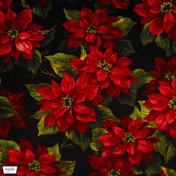 Scarlet Poinsettia - Pattern #CJ3059-BLAC-D - by Michael Miller - 100% Cotton Woven Fabric - Choose Your Cut