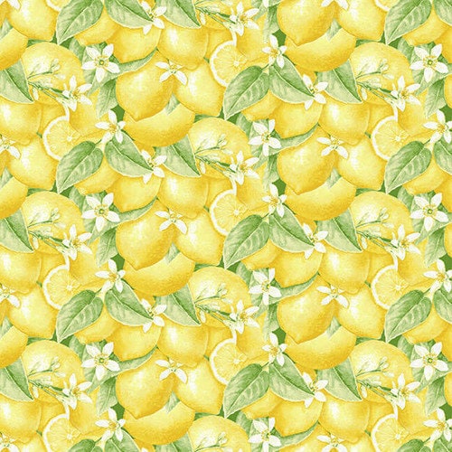 Reststück 43 cm - Fresh Picked Lemons - Muster #590-36 Gelb - von Henry Glass - 100% Baumwollgewebe