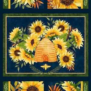 Autumn Sun - Sunflowers and Beehives - 2/3 Yard Panel - #3022 32082 475 - by Wilmington Prints - 100% Cotton Woven Fabric Panel