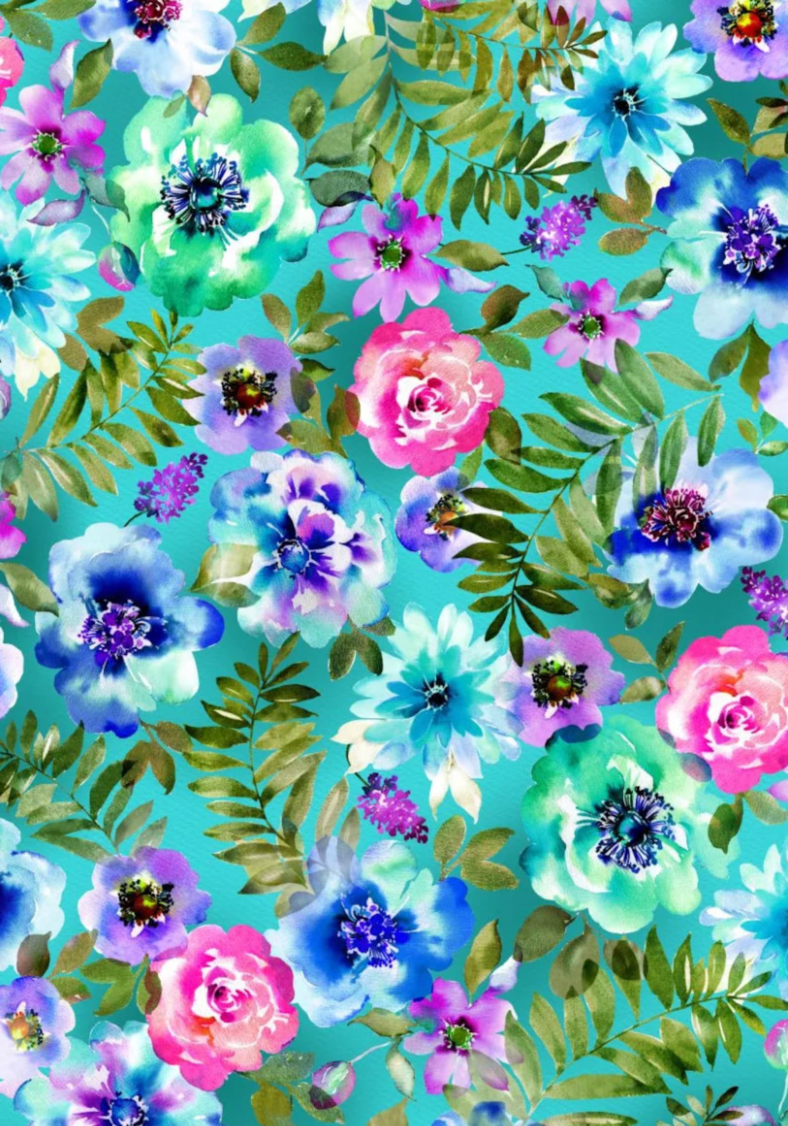 Spring - Medium Pack Floral Teal 59-6872 - by Oasis Fabrics - 100% ...