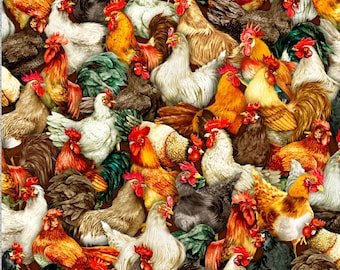 Lay an Egg - Packed Chickens - #Gold 59-5771 - by Oasis Fabrics - 100% Cotton Woven Fabric - Choose Your Cut