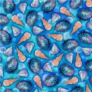 Turtle Odyssey - Seashells - # 29434 -B - by QT Fabrics - 100% Cotton Woven Fabric - Choose Your Cut