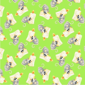 Boo! (Glow) - Tossed Mice - Pattern #243G-64 Green - by Henry Glass - 100% Cotton Woven Fabric - Choose Your Cut