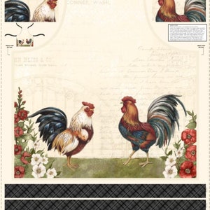 Garden Gate Roosters Apron Panel -  #3023 39809 139 - Wilmington- 100% Cotton Woven Fabric Panel - Instructions for Sewing Printed on Panel