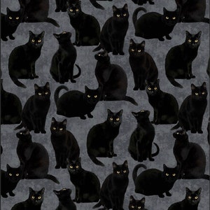 Hallow&#39;s Eve - Black Cats - Gray / Black - Pattern #27087-98 - by Northcott - 100% Cotton Woven Fabric - Choose Your Cut
