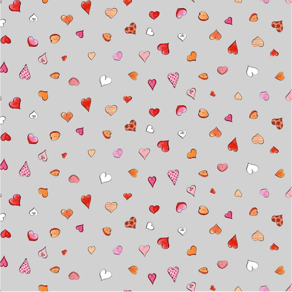 From the Heart - Hearts - by Clothworks - # Y3360-5 Light Gray - 100% Cotton Woven Fabric, Choose Your Cut