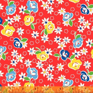 REMNANT 2/3 Yard - Sugarcube - Roses on Red - Pattern # 52734-1 - by Whistler Studios for Windham Fabrics - 100% Cotton Woven Fabric