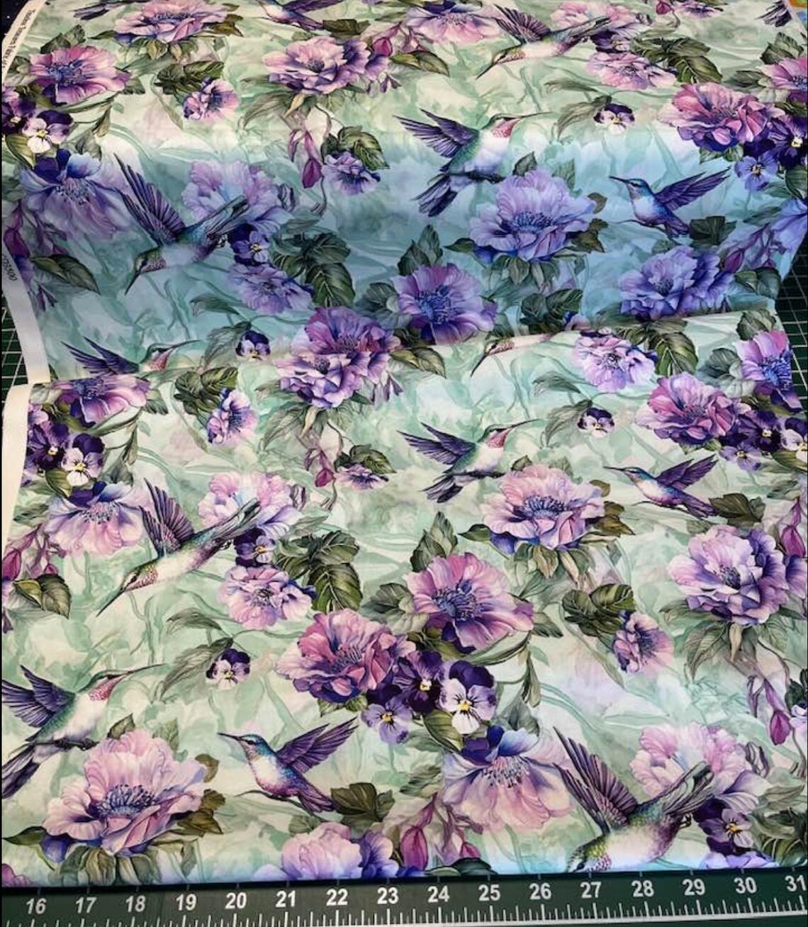 Fleur #CD3500 Sage - Hummingbirds Floral - Timeless Treasures - Cotton ...