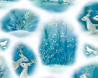 Winter Wishes - Reindeer Vignettes - #28855 -Z - by Quilting Treasures - 100% Cotton Woven Fabric - Choose Your Cut