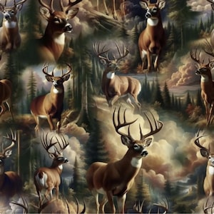Wilderness Song (Digital) 4178-39 Brown - White Tail Bucks - by Blank Quilting - 100% Cotton Woven Fabric - Choose Your Cut