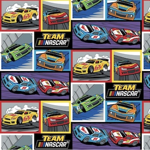 Nascar - Racing Blocks - Multi - by Camelot - 100% Cotton Woven Fabric - Price Based on Size of Cut Chosen