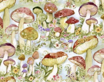 Intriging Mushrooms - # 81444-160 (2035-0682) Blauw - Mushroom Packed - by Springs Creative - 100% geweven katoen - kies je snit