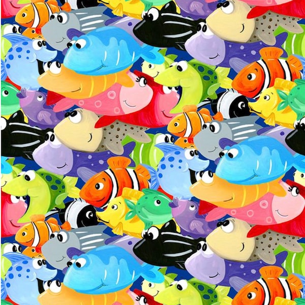 Under the Sea Allover Fish - #SB20420-999 Multi - The World of Susybee by Clothworks - 100% Cotton Woven Fabric, Choose Your Cut