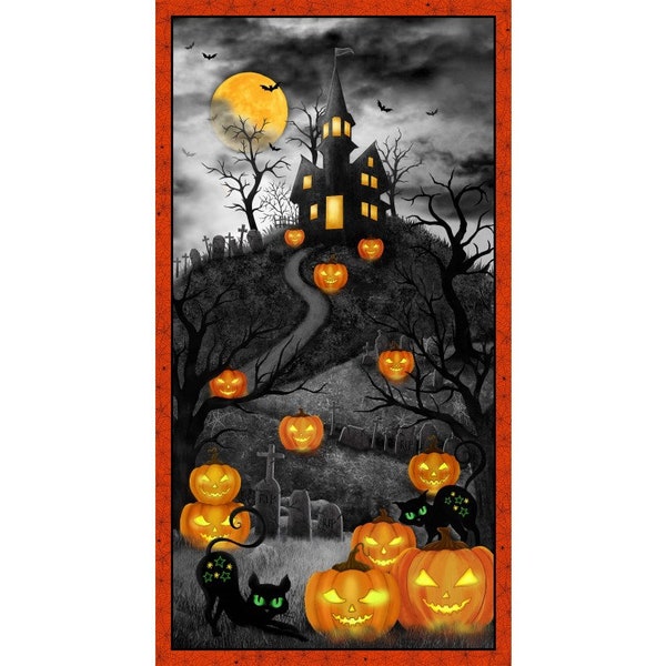 Des bonbons ou un sort - Maison hantée - Panneau d'Halloween de 2/3 yards - #DCX10337-GRAY-D - par Michael Miller - Panneau de tissu tissé 100 % coton