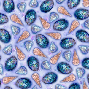 Turtle Odyssey - Seashells - #29434 -L - by QT Fabrics - 100% Cotton Woven Fabric - Choose Your Cut