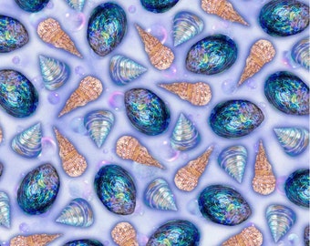 Turtle Odyssey - Seashells - #29434 -L - by QT Fabrics - 100% Cotton Woven Fabric - Choose Your Cut