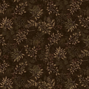 Eiche und Ahorn - Blätter Allover - Muster # 3293-36 Tobacco - Entworfen von Janet Nesbitt für Henry Glass - 100% Baumwollgewebe, Wähle Schnitt