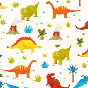 Robert Kaufman - Prehistoric Adventure Bermuda - Dinosaurs and Volcanoes - 100% Cotton Woven Fabric - Choose Cut