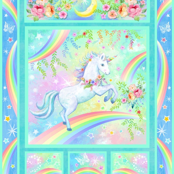 Wee Ones – Unicorn – Pattern # 57-5711 - Oasis Fabric Digital Panel Measures appx 36" x 44″ - 100% Cotton Woven