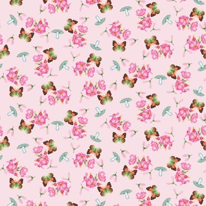 Minu en Wildberry (digitaal) - #7161-22 Zachtroze - Vlinders en bloemen - door Studio E - 100% katoen geweven stof - Kies uw snit