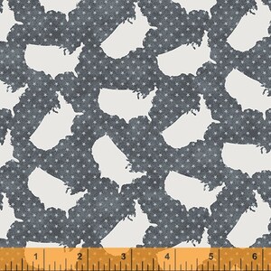 AMERICAN ROAD TRIP - Stars and States Grey - Pattern # 52337-6 - Windham Fabrics, 100% Cotton Woven Fabric, Choose Your Cut