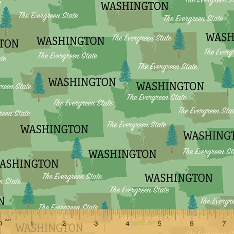 State Pride Washington The Evergreen State by Whistler Studios for Windham Fabrics 100% Cotton Woven Fabric, Choose Your Cut image 1