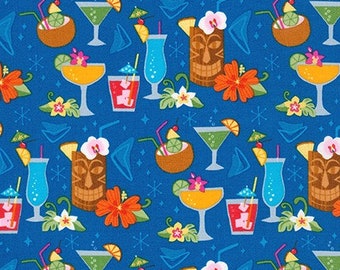Tiki Bar - Pattern # AZB-73713-213 TEAL - Robert Kaufman - 100% Cotton Woven Fabric - Choose Your Cut