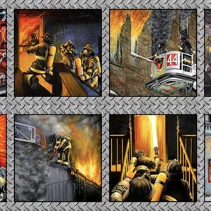 Fire Alarm (Digital) 4103-90 Gray - Firefighter Blocks - by Blank Quilting - 100% Cotton Woven Fabric - 2/3 yard panel