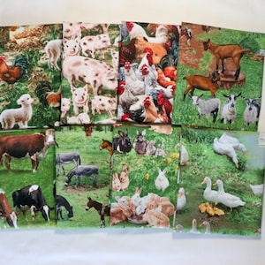 8 scampoli di grasso - Set animali da fattoria - Mucche, galline, maiali, anatre, conigli, muli e capre - Tessuti 100% cotone