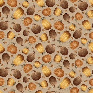 Hello Pumpkin #1892-33 Taupe - Tossed Pumpkins - 100% Cotton Woven Fabric - Choose Cut