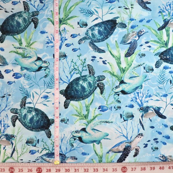 Timeless Treasures - #C7955 - Swimming Sea Turtles - 100% Cotton Woven Fabric - Choose Your Cut